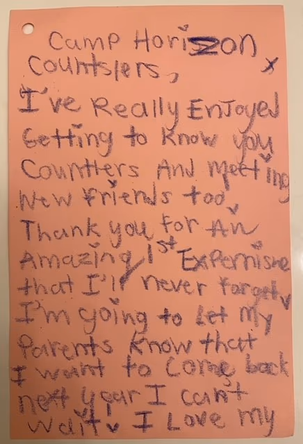 A thank you letter from a camper