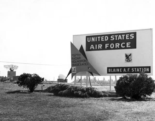 a sign for Blaine airforce station