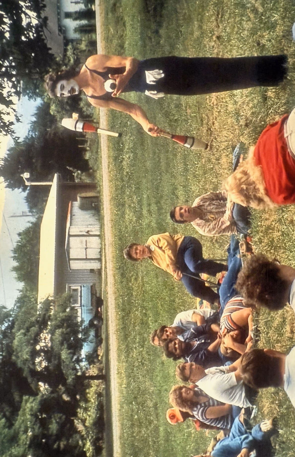 a mime performing for campers
